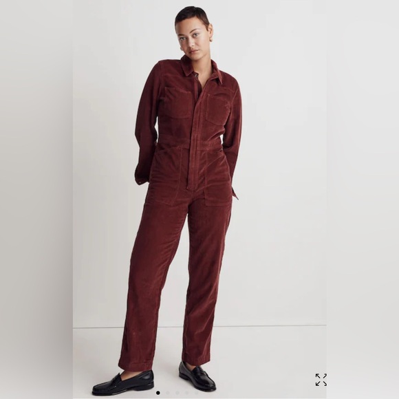 MADEWELL Corduroy Coverall Jumpsuit Size S Burgundy Straight Leg Cotton Utility - Picture 1 of 11